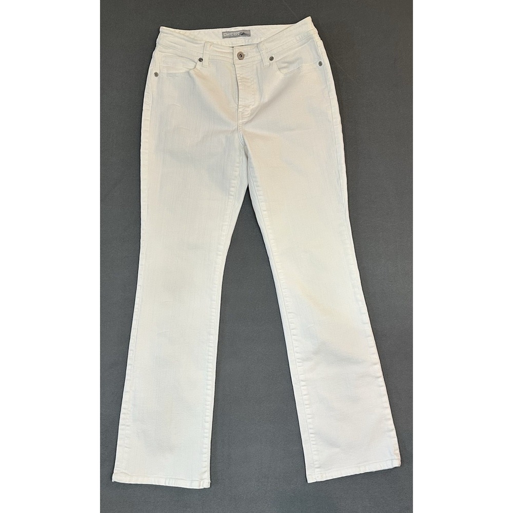Chico's Platinum Jeans Womens Straight Leg High Rise Cotton Blend White Size 0